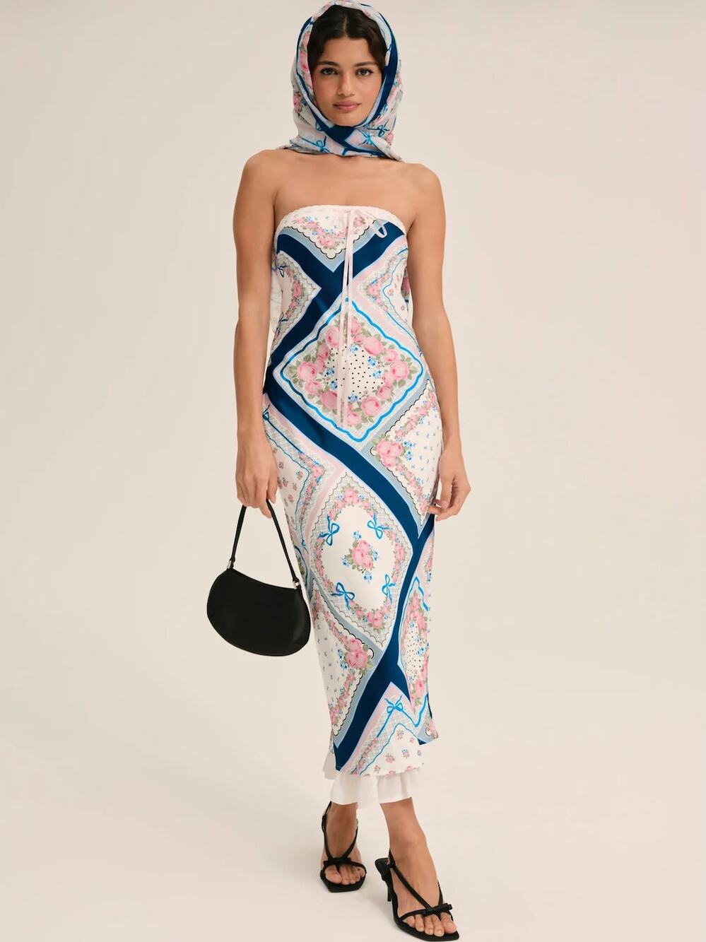 For Love & Lemons Daisy Mae Strapless Satin Patchwork Midi Dress Size 2X NWT